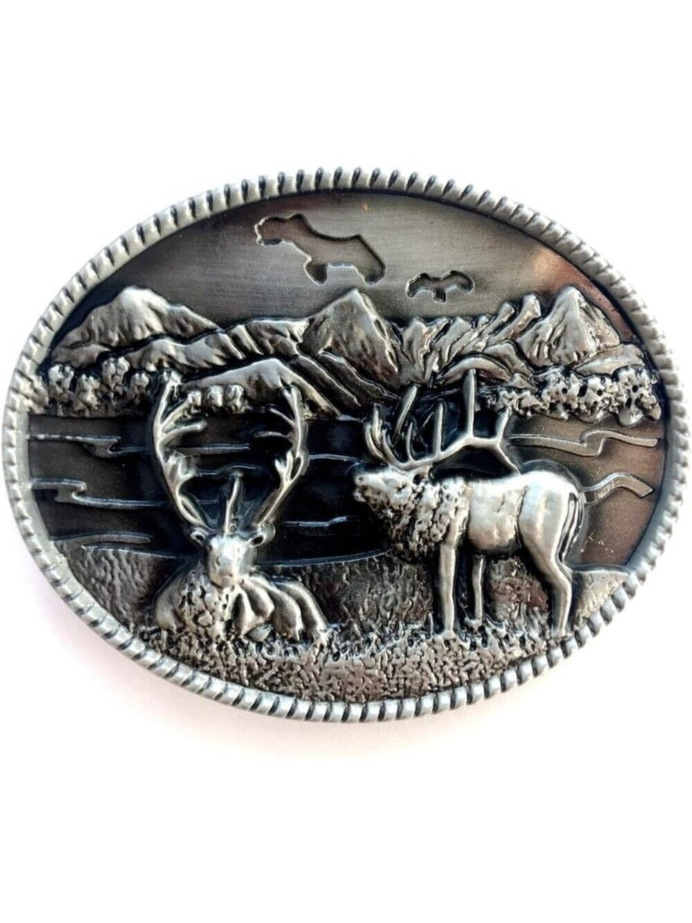 Men's Silver Vintage Elk Deer Western Cow Boy Native American Belt  Buckle